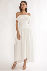Ilianah Frill Bust Asymmetric Hem Maxi Dress Off White