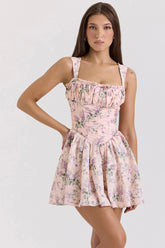 pink ribbon print dress with bloomers