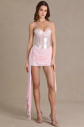 Embellished Lace Corset Mini Dress in Baby Pink