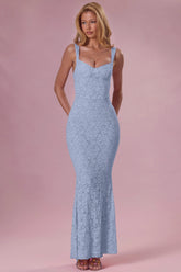Lace Sweetheart-Neck Gown in Powder Blue