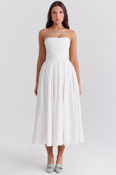 white strapless midi sundress
