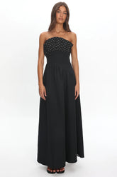 Illianah Frill Bust Asymmetric Hem Maxi Dress Black