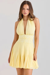butter yellow georgette halter neck mini dress
