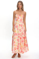 Echoes Tied Back A-Line Maxi Dress Floral Pink