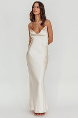 Danijela Cowl Neck Pearl Satin Maxi Dress Champagne