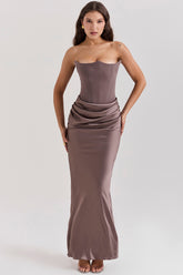 smoke strapless corset maxi dress