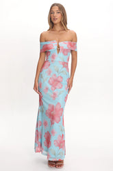 Tilda Off-Shoulder Maxi Dress Floral Blue