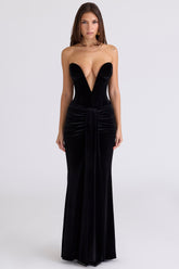 black velvet deep plunge maxi gown - limited edition
