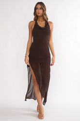 Make It Count Backless Cowl Maxi Dress Chocolate