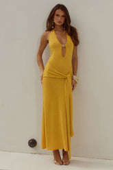 AYELLA DEEP-V KNIT MAXI DRESS - MANGO
