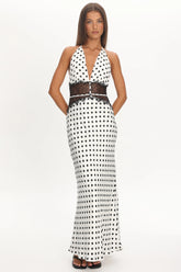 Tarly Lace Waist Halter Maxi Dress Polka Dot White