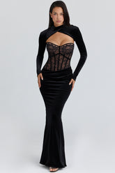 black lace maxi dress + bolero