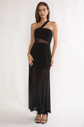 Jonquil One-Shoulder Mesh Maxi Dress Black
