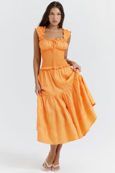tangerine shirred sundress