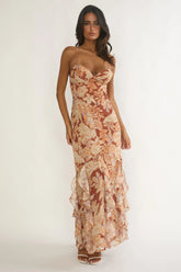 Charlisa Strappy Back Ruffle Maxi Dress Floral Yellow