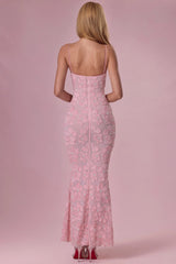 Embellished Square Neck Maxi Dress in Blush Pink