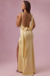 Satin Draped Bridesmaid Dress in Butter Yellow