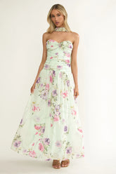 Novarra Twist Bust Strapless Maxi Dress Floral Mint