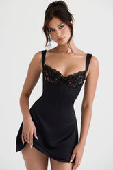 black satin and lace mini dress