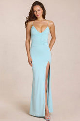 Deep V-Neck Maxi Dress in Soft Aqua