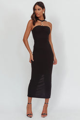 Maretha Gold Link Neckline Maxi Dress Black