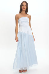 Karielle Asymmetric Drop Waist Maxi Dress Blue