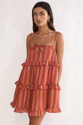 Lyndara Frill Trim Mini Dress Stripe Peach