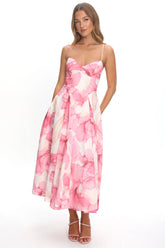Get My Attention Pleat Waist Maxi Dress Watercolor Pink