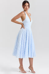 bluebell floral jacquard halter midi dress