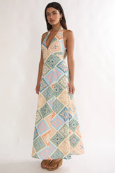 Nolara A-Line Halterneck Maxi Dress Green Multi