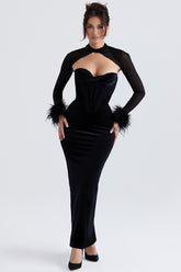 black velvet corset maxi dress