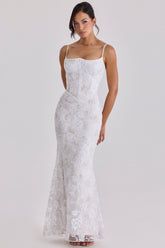 white hand beaded embellished bridal gown