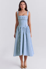 regatta blue gingham midi sundress