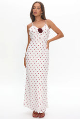 Bellissa Ruffle Bust Maxi Dress Polka Dot Red