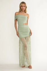 Gala Cut-Out Waist Lace Maxi Dress Sage