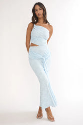 Luli One-Shoulder Cut-Out Maxi Dress Textured Light Blue