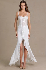 Embellished Lace Corset Gown in White