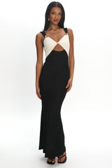 Freyja Contrast Maxi Dress Oyster/Black