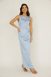 Leila Boat Neck Midi Dress Blue