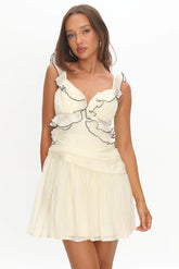 Second Chances Ruffle Trim Mini Dress Textured Cream