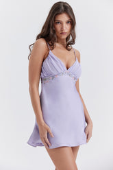 embroidered lavender mini dress