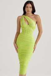 lime asymmetric cutout midi dress