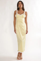 Delyse Rosette Trim Maxi Dress Yellow