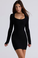 black long sleeve bandage mini dress