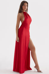 red rose thigh slit maxi dress