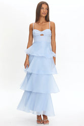 Margarida Layered Sweetheart Neckline Maxi Dress Blue