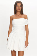 Dalayla One-Sleeve Balloon Skirt Mini Dress White