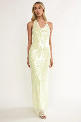 Kirralee Asymmetric Halterneck Sequin Maxi Dress Butter