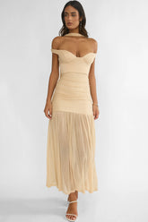 Delora Off-Shoulder Scarf Maxi Dress Beige