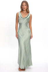 Good Intentions Cowl Neck Open Back Maxi Dress Sage